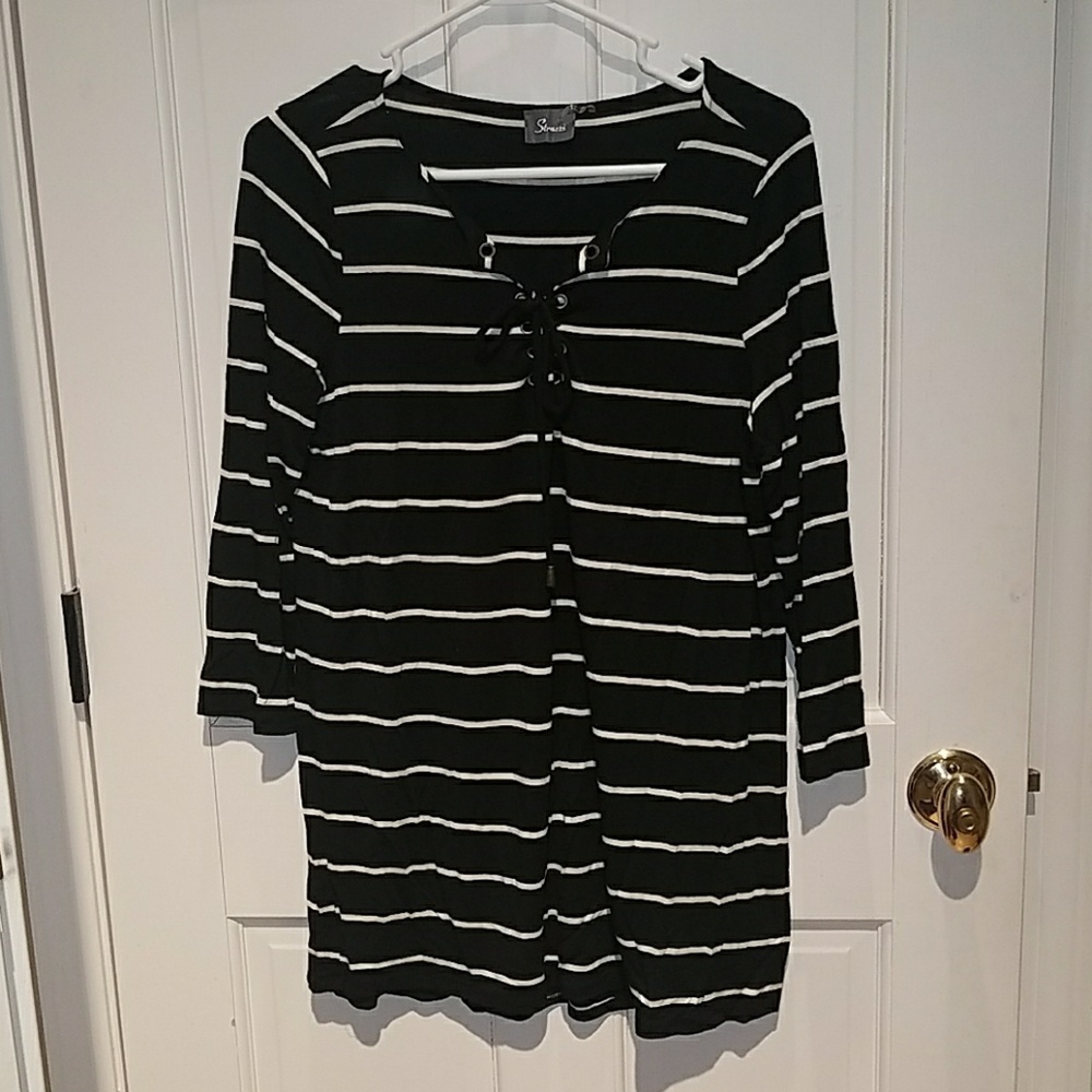 Striped lace front top